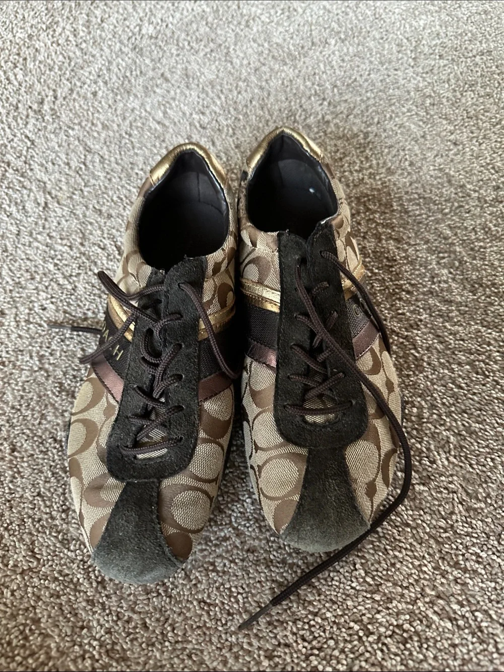 Coach Brown Signature Logo Sneakers with Gold Trim